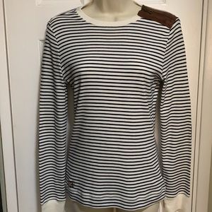 Ladies Ralph Lauren Classic Navy Stripe, Brown Suede Top- Small